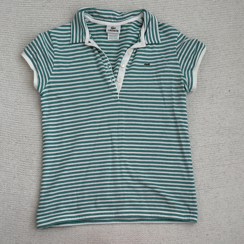 Lacoste 100% Cotton Green and White Short Sleeve Blouse Size 38
